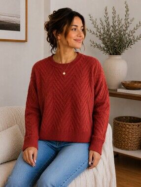 Truth by Republic Burgundy Textured Geometric Knit Sweater M/L